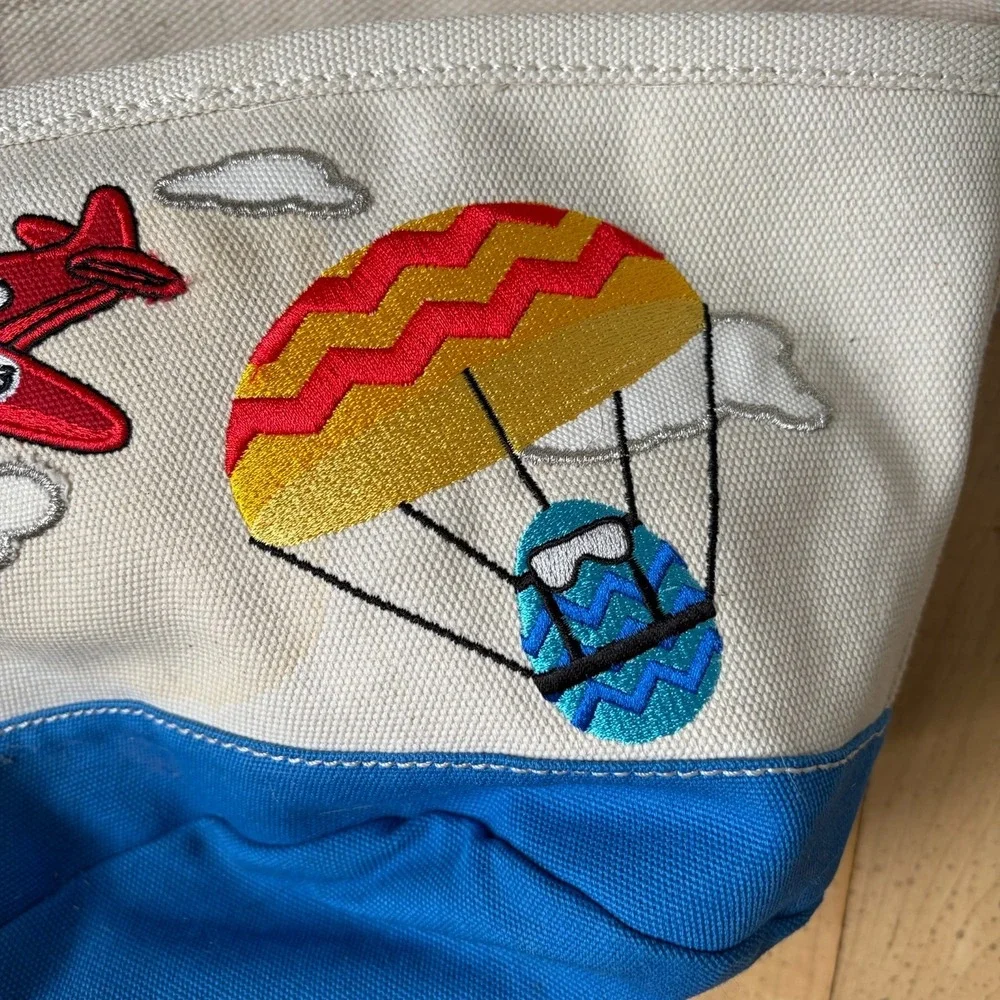 Lands End Easter Tote Basket Canvas Eggs Airplane Boy Theme Easter Basket